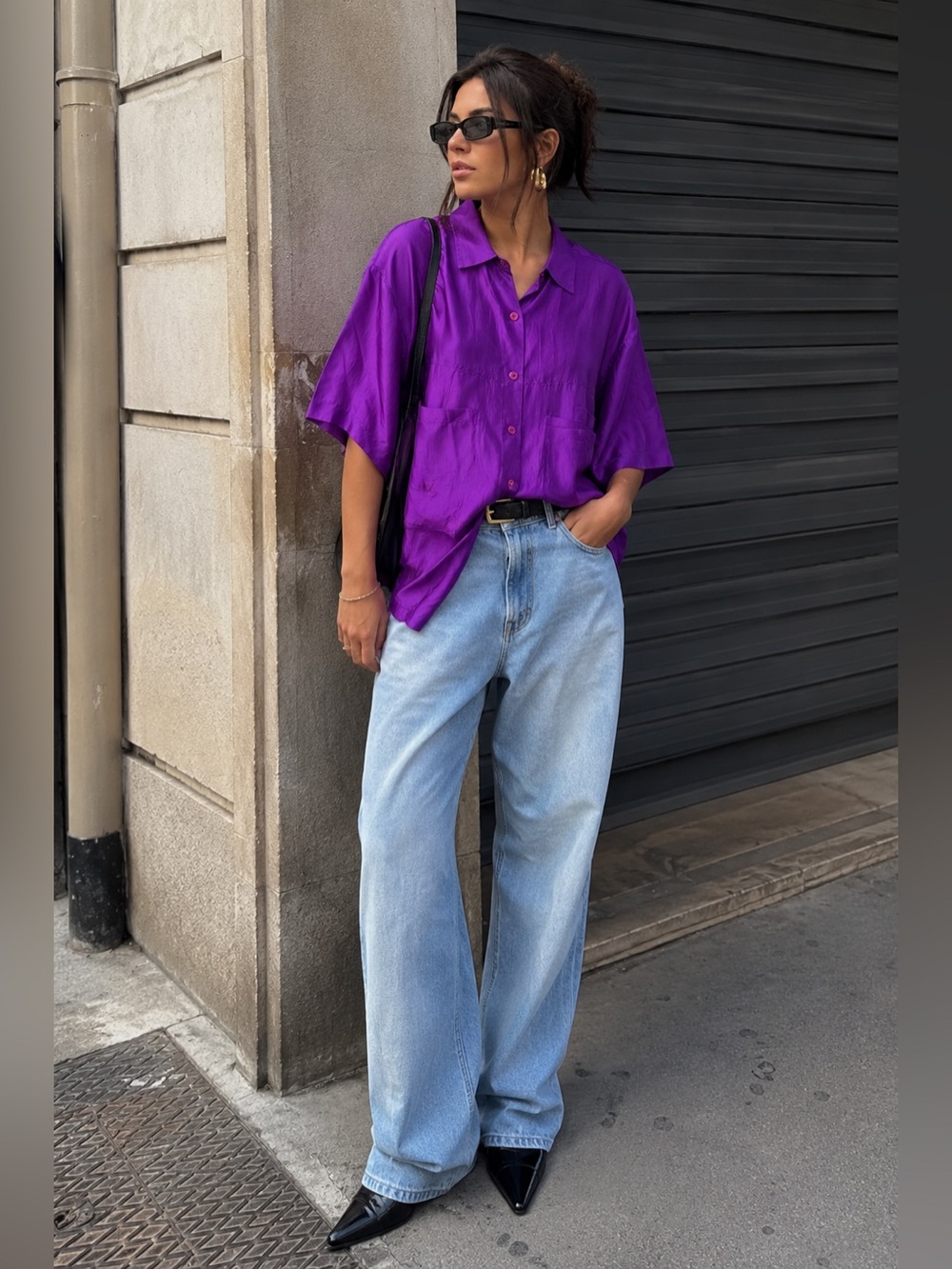 Vintage 80s Restless Clothiers purple washable silk button front top size S